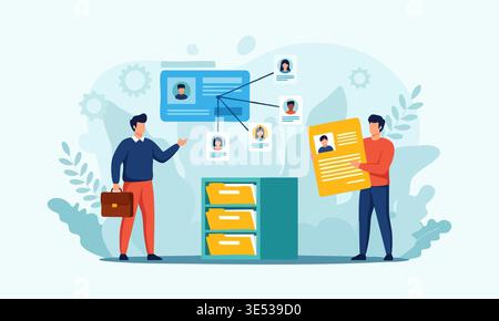 Digital Document Management System with File Organization and Data Storage Illustration. Stock Vector