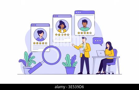 Modern Recruitment Process with Candidate Selection and HR Hiring Illustration. Stock Vector
