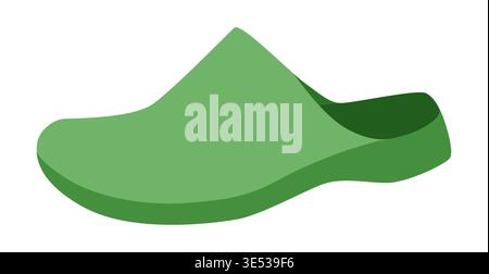 Green house clog sandal shoe women flat. One piece rubber slipper for camping beach vacation wardrobe. Technical fashion illustration CAD mockup smooth vector man unisex isolated trendy style. Stock Vector