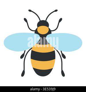 Simple illustration of a bee, a wasp, a hornet, a bumblebee. Vector illustration isolated on a white background. Hand-drawn. Flat style.  Stock Vector