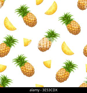 Vector seamless pattern of whole and sliced pineapples Stock Vector