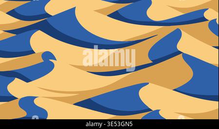 Abstract vector graphic illustration featuring a seamless pattern of flowing dunes and blue shadows. Stock Vector