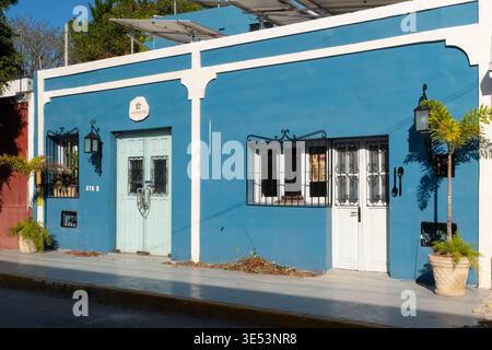 Blue house in Merida downtown, Yucatan, Mexico Stock Photo