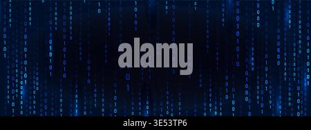 Binary Rain background. Abstract technology backdrop with data streams, numbers, and hacker code. Computer screen with light effects. Vector Stock Vector
