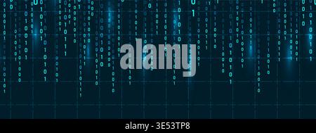 Binary Rain. Abstract data streams and glowing numbers. Digital data technology concept. Vector illustration Stock Vector