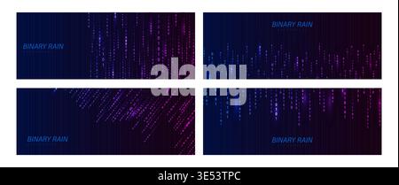 Binary Rain. Dynamic abstract data streams with numbers, hacker code, and falling numbers on dark backdrop. Vector illustration Stock Vector