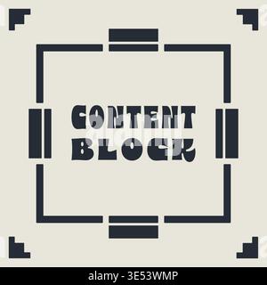 Structured square panel illustration featuring content block text centered inside a thick technical frame with corner markers and modular border secti Stock Vector