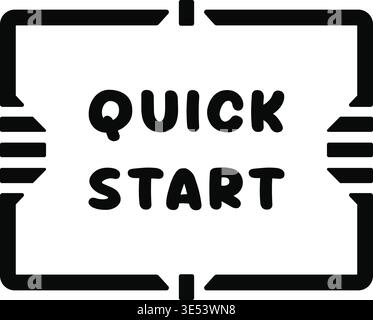 Bold rectangular title card illustration featuring quick start text centered within a thick geometric border with angular corner details and side acce Stock Vector