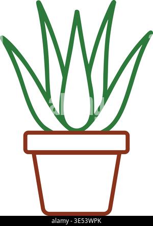 Simple illustration of an aloe style plant growing in a terracotta pot with long pointed leaves rising upward. Stock Vector