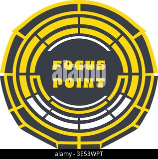 Circular badge illustration featuring focus point text centered within layered segmented rings that resemble a target or radar style design. Stock Vector