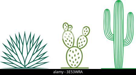 A stylized illustration set of desert plants Stock Vector