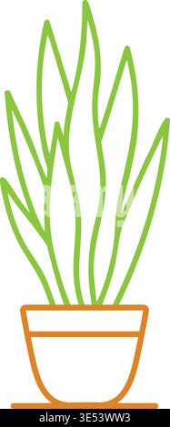 Simple illustration of a tall snake plant with upright narrow leaves growing from a small round pot. Stock Vector