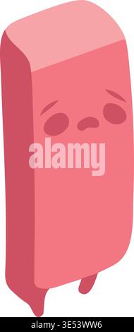 Cute illustration of a pink rectangular eraser character with a shy facial expression and rounded edges. Stock Vector
