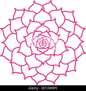 Detailed top view illustration of a pink rosette succulent with layered petals arranged in a circular pattern. Stock Vector