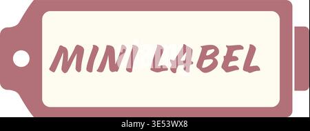 Decorative horizontal tag illustration featuring mini label text centered inside a rounded rectangular frame with a side tab and small punched hole. Stock Vector
