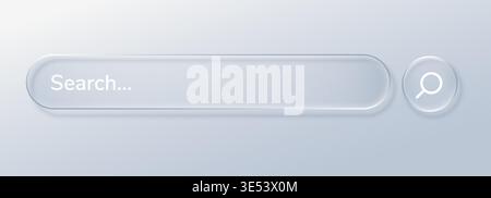 Glass search button liquid bar ui navigation effect overlay texture. This grid tech white bubble features blur abstract screen with a rectangle badge Stock Vector