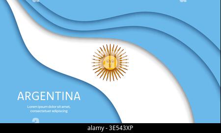 Paper cut national flag of Argentina, blue and white Argentine papercut banner, vector background. Argentina flag in paper cut waves trendy design for Argentine Independence Day and patriotic symbol Stock Vector