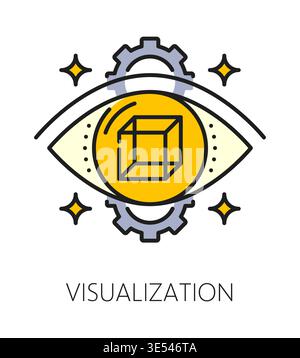 Visualization life skill color line icon or symbol. Personality ability outline vector pictogram, visualization life skill icon. People quality line pictogram with cube geometric shape in human eye Stock Vector