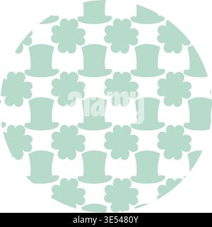 Circle monochrome green backdrop of clover leaves and leprechaun hat St Patrick Day minimal backdrop. Vector illustration Irish Holiday Themed Media Post Background invite, promo banner, leaflets, tag Stock Vector