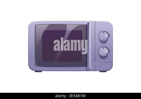 Cartoon microwave oven, modern kitchen appliance. Isolated vector compact household cooking device with control knobs and glass door used for food heating, preparation and domestic culinary processes Stock Vector