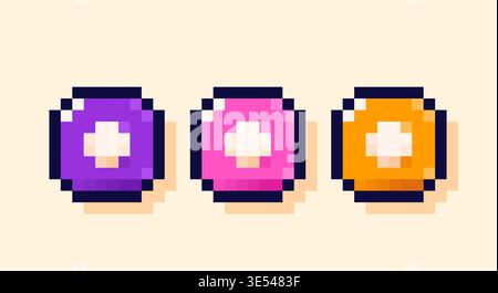 Pixel art game UI buttons.  Stock Vector