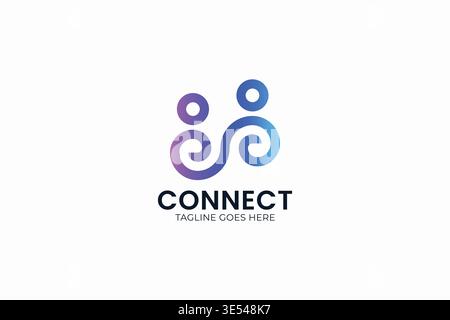 Abstract One Line People Logo Representing Connection, Technology, and Communication Stock Vector