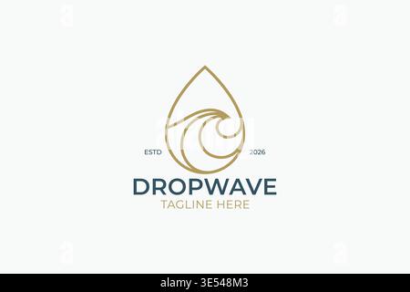 Golden Water Droplet Wave Logo for Beach Resort, Spa, and Fashion Brand Symbolizing Purity and Elegance Stock Vector