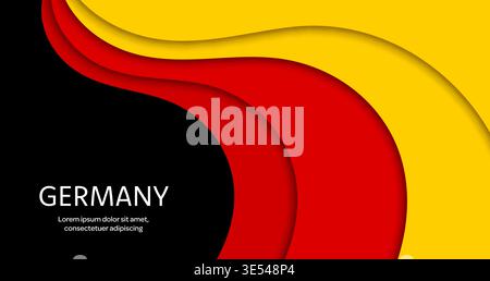 Paper cut national flag of Germany, red, black and yellow German papercut banner, vector background. Germany flag in paper cut waves trendy design for German national day or patriotic holiday symbol Stock Vector