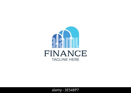 Finance Logo with Upward Arrows and Archway Gateway Representing Growth, Solutions, and Prosperity Stock Vector