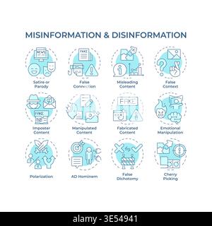 Misinformation and disinformation soft blue concept icons Stock Vector