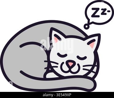 A cozy cat peacefully sleeping with a soft snoring sound bubble above its head Stock Vector