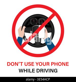 A Man Using Phone Texting Message While Driving a Car. Do Not Use Phone While Driving. Careless and Dangerous Driving Behavior. Vector Illustration. Stock Vector