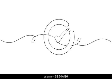 Shield with check mark continuous one line drawing on white background Stock Vector