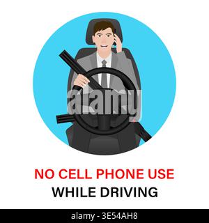 A Man Calling on Phone While Driving a Car. Do Not Use Phone While Driving. Careless and Dangerous Driving Behavior. Vector Illustration. Stock Vector