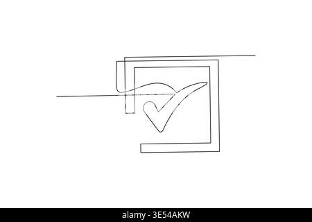 Shield with check mark continuous one line drawing on white background Stock Vector