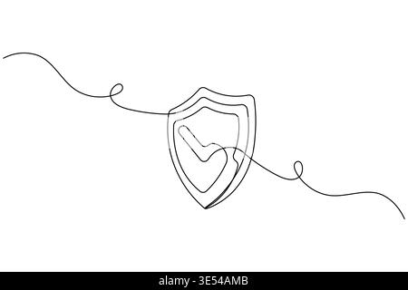 Shield with check mark continuous one line drawing on white background Stock Vector