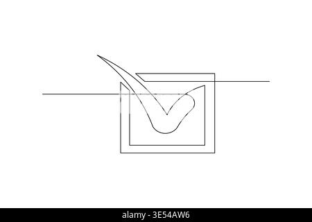 Shield with check mark continuous one line drawing on white background Stock Vector