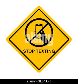 No Texting While Driving Sign. Do Not Use Phone While Driving. Careless and Dangerous Driving Behavior. Vector Illustration. Stock Vector