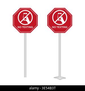 No Texting While Driving Sign. Do Not Use Phone While Driving. Careless and Dangerous Driving Behavior. Vector Illustration. Stock Vector