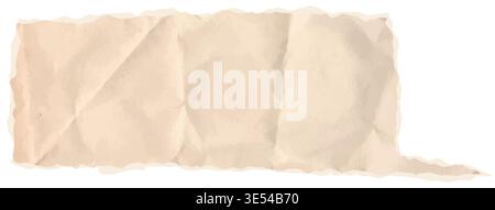 Rectangular crumpled paper speech bubble with vintage parchment texture. Square shape collage element with winkled teture, text box note, retro chat t Stock Vector