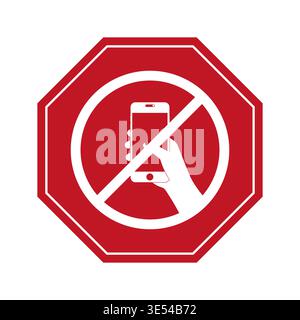 No Texting While Driving Sign. Do Not Use Phone While Driving. Careless and Dangerous Driving Behavior. Vector Illustration. Stock Vector