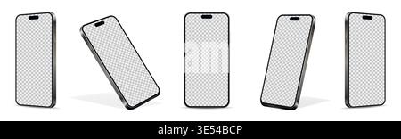 Realistic smartphone mockup from angled view. Mobile phone isolated on white background. Vector illustration. Stock Vector
