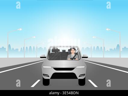 Sleepy Man. Man Sleepy While Driving. Driver Falling Asleep While Driving. Vector Illustration. Stock Vector