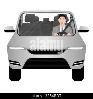 Sleepy Man. Man Sleepy While Driving. Driver Falling Asleep While Driving. Vector Illustration. Stock Vector