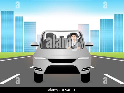 Sleepy Man. Man Sleepy While Driving. Driver Falling Asleep While Driving. Vector Illustration. Stock Vector