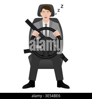Sleepy Man. Man Sleepy While Driving. Driver Falling Asleep While Driving. Vector Illustration. Stock Vector