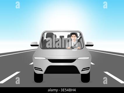 Sleepy Man. Man Sleepy While Driving. Driver Falling Asleep While Driving. Vector Illustration. Stock Vector