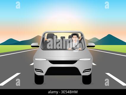 Sleepy Man. Man Sleepy While Driving. Driver Falling Asleep While Driving. Vector Illustration. Stock Vector