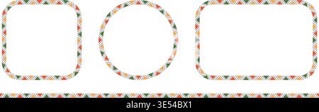 Mexican triangular pattern circle and rectangle frames set. African ethnic motif border. Aztec ornament frame. Mexican ornament. text frame. Vector Stock Vector