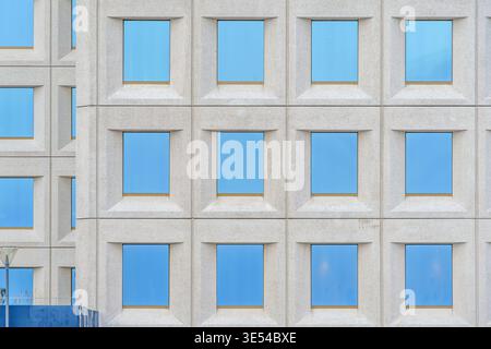 Abstract Geometric Pattern of Modern Office Building Windows in Copenhagen, Minimalist Stock Photo